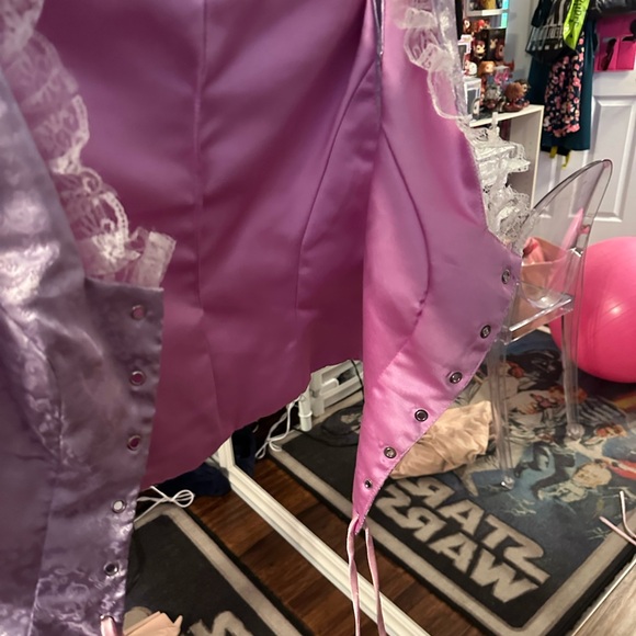 Rapunzel inspired Elegant Purple Satin Dress with Lace Trim - Picture 3 of 8